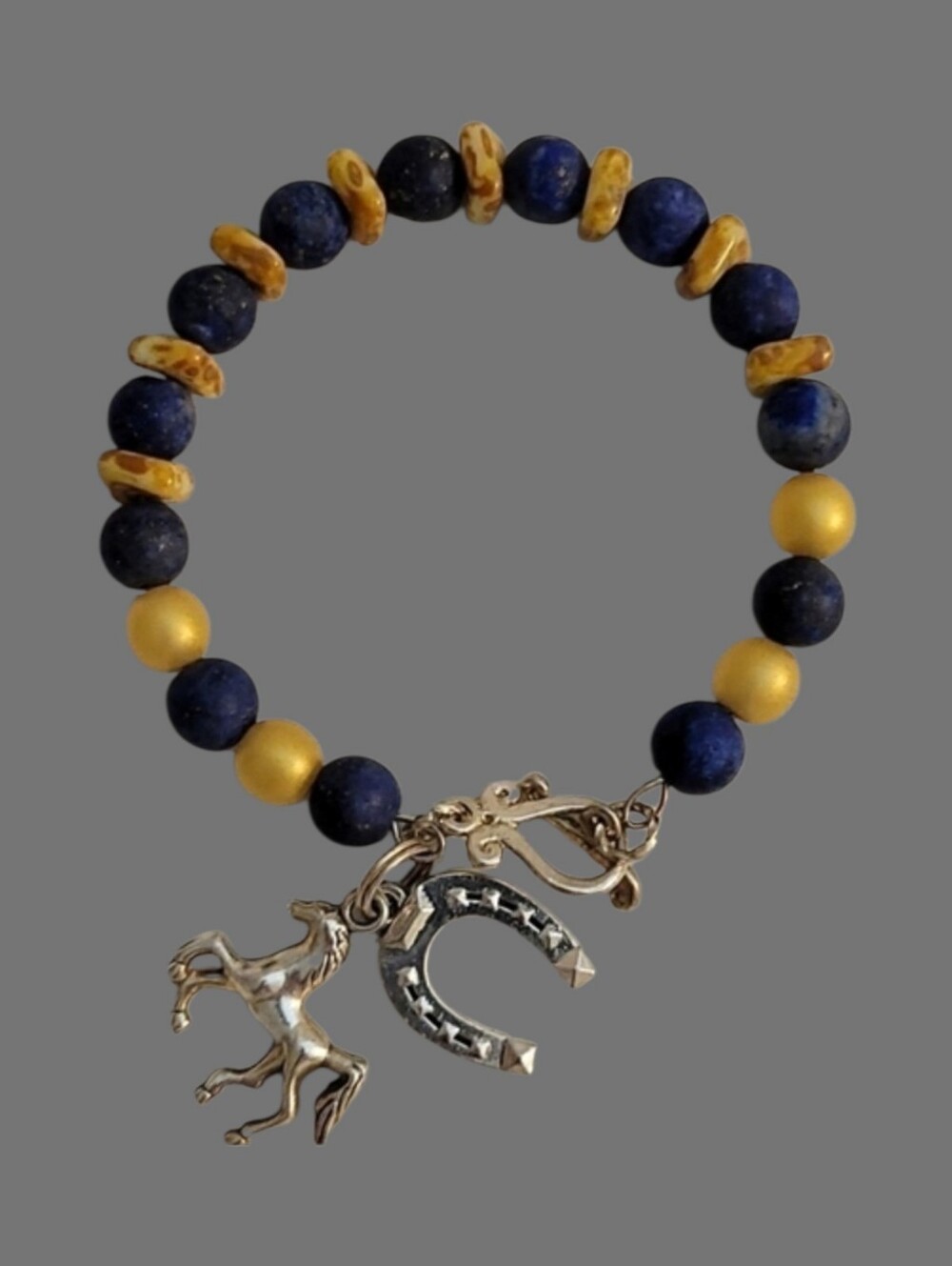 HANDMADE Cowboy Core Lapis Czech Glass Beaded Western Bracelet